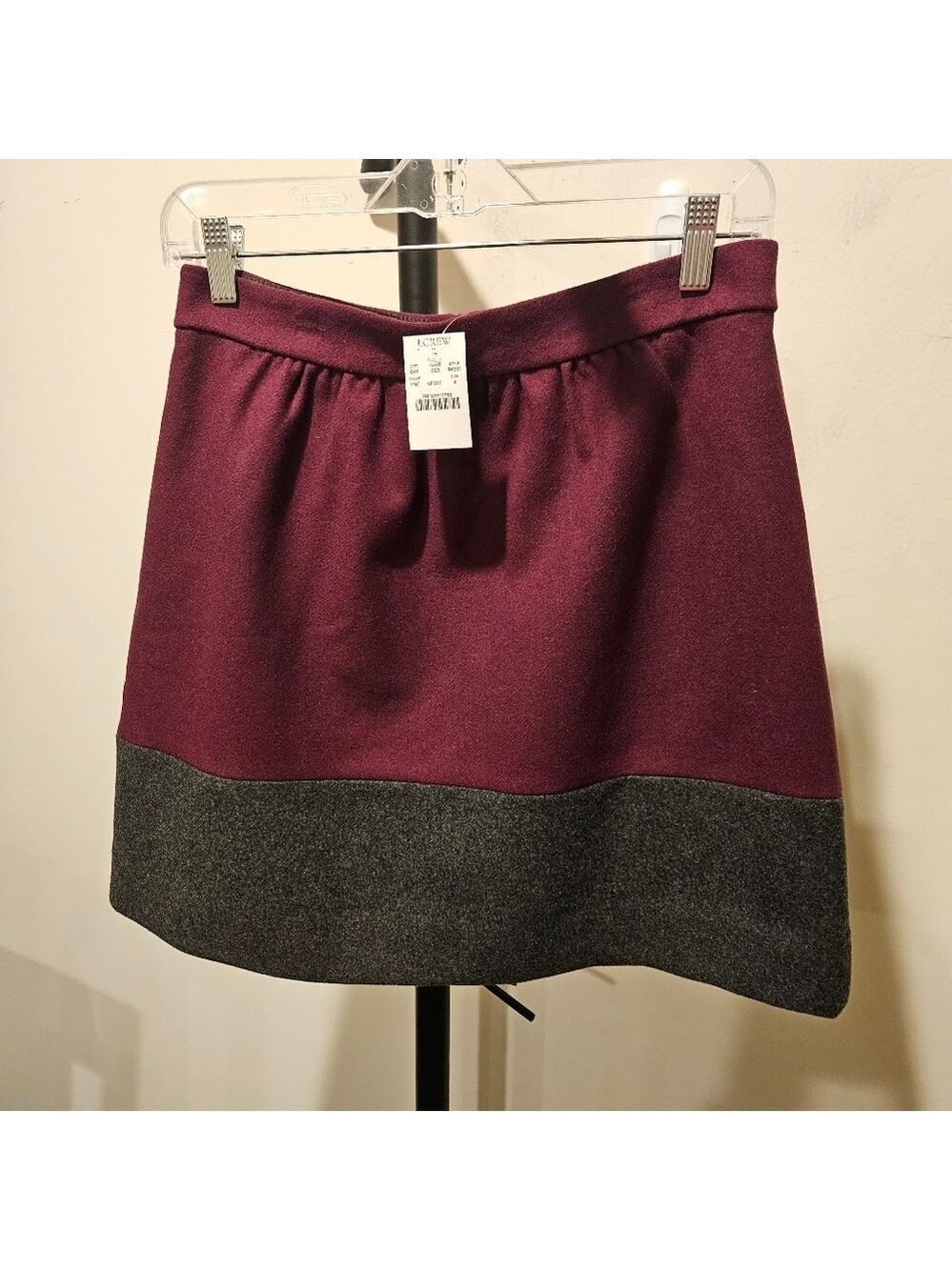 J.Crew NWT Women's Maroon & Grey Colorblock Wool Blend Skirt Size 4